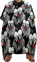 Extra Long Professional Salon Cape, Rose Flower Skull Love Skeleton Apron Haircuting Salon Cape Gown for Hair Cutting Styling