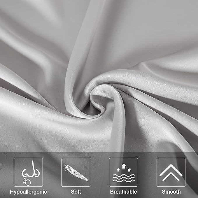 Mulberry Silk Pillowcase for Hair and Skin,Queen Size Cooling Silk Pillow Case with Hidden Zipper,Allergen Proof Dual Sides Soft Breathable Smooth Silk Pillow Cover for Women.(Queen,Light Gray)