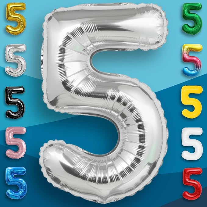 Silver Number Balloon 5 Mylar Foil Balloons 32 inch - Image 3