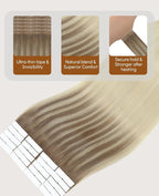 VINBAO Invisi Edge Tape in Hair Extensions 50g Balayage Ombre Brown to Platinum Blonde Injection Tape in Hair Extensions Real Human Hair 20pcs Natural Blend 18inch #8T60