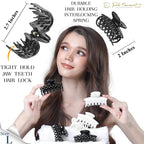 RC ROCHE 6 Pcs Double Claw Hair Clip Tooth Claw Clip Grip Tooth Jaw Clamps Thin Fine Hair Strong Hold No Slip Undo Clutchers for Women, Medium Black & White