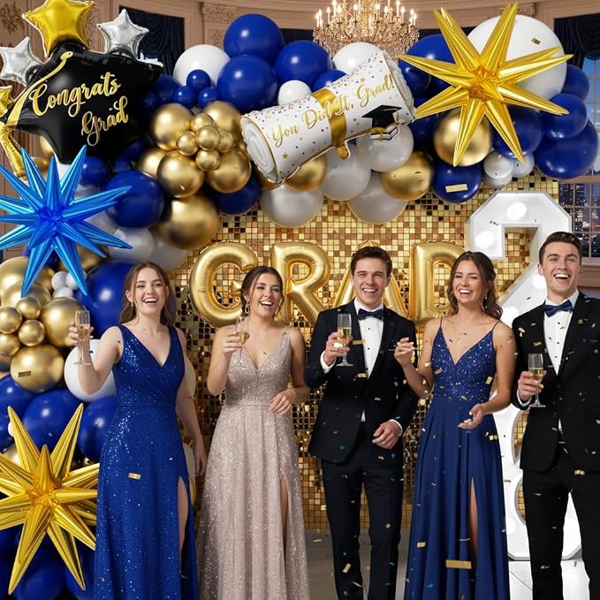 Royal Blue and Gold Graduation Balloons Garland Arch Kit 153Pcs, Graduation - Image 7