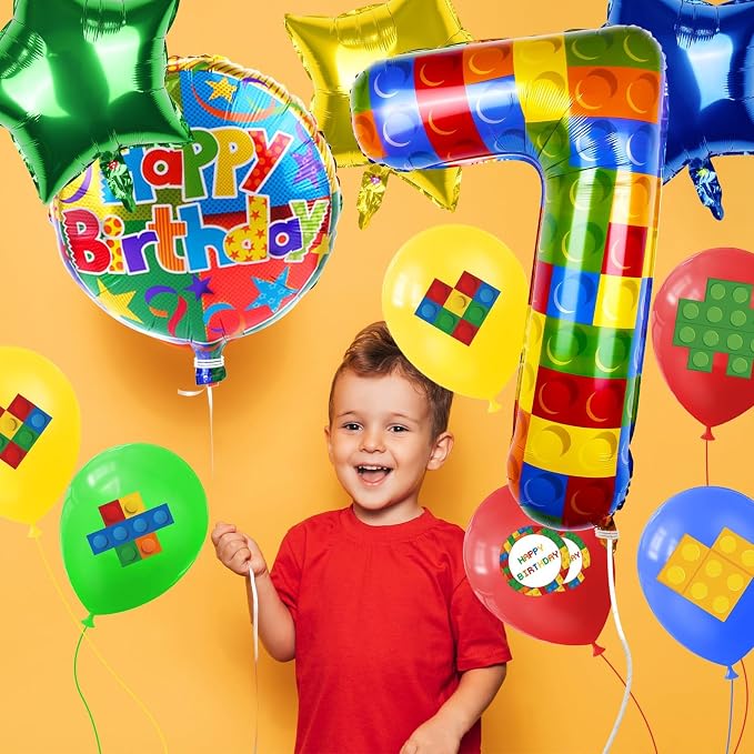 40 Inch Building Block Number Balloon, Colorful Number Block Foil Balloons - Image 4