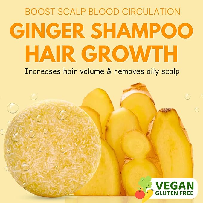 Ginger Rosemary & Rice Water Shampoo Bar Pack 3 - Hair Growth, Thickening, Strengthening, Anti Hair Loss, Volumize & pH Balanced - Sulfate & Silicone Free For All Hair Type