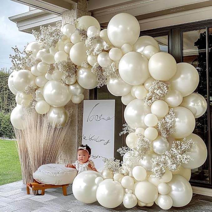 Pearl White Balloon Arch Double Stuffed Pearl White Sand Balloon Garland Kit - Image 5
