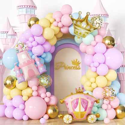 Princess Balloon Garland Arch Kit, Castle Carriage and Crown Foil Balloons by Adeyoo