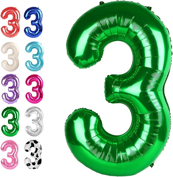 Green Number 3 Balloon 40 inch, Balloon numbers party supplies, deco photo shoot by Upgesy