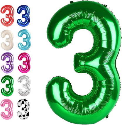 Green Number 3 Balloon 40 inch, Balloon numbers party supplies, deco photo shoot by Upgesy