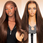 Arabella 13x6 Chocolate Brown Glueless Wigs Human Hair Pre Plucked Pre Cut 13x6 Ear to Ear Full HD Lace Front Wigs Human Hair 210% Density 4# Brown Straight Wig Drawstring Wig Human Hair 22 Inch