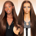 Arabella 13x6 Chocolate Brown Glueless Wigs Human Hair Pre Plucked Pre Cut 13x6 Ear to Ear Full HD Lace Front Wigs Human Hair 210% Density 4# Brown Straight Wig Drawstring Wig Human Hair 30 Inch