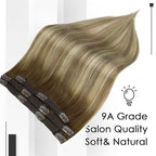 Full Shine Remy Hair Extensions Clip in Short 3 Pcs 60 G Balayage Walnut Brown to Ash Brown Mix Light Blonde Real Hair Clip in Extensions 14 Inch