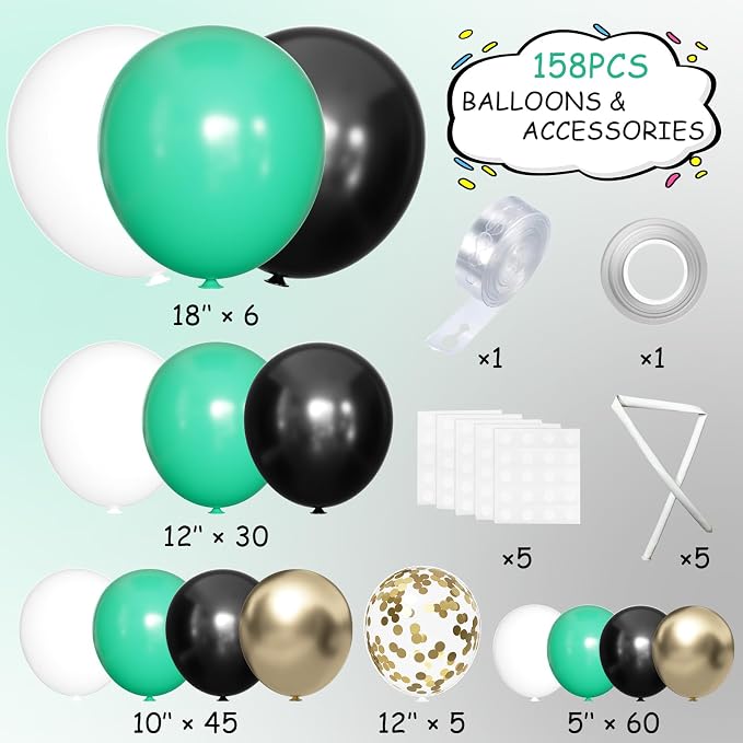 MEBAY Green Black White Metallic Gold Balloons Garland Arch Kit - Image 2
