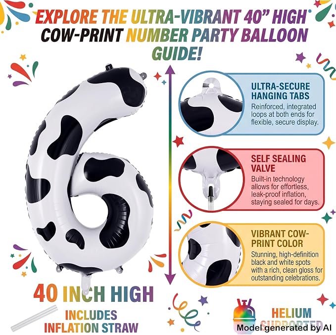40" Cow Print Foil Number 6 Balloon - Image 2