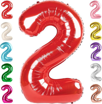 2 Balloon Numbers Birthday Decorations, 40In Red Balloons by Mluchee