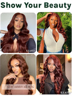KLAIYI Bye Bye Knots Glueless Wig Reddish Brown Body Wave 7x5 Pre Cut HD Lace Front Wigs Human Hair Put On And Go Wig Pre Bleached Pre Plucked with Baby Hair 30S Ready To Wear 150% Density Full 14Inch