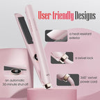 Flat Iron Hair Straightener LENA H2 Curling Wand and Curler 2 in 1 with Titanium Coating, Satefy Lock, Anti-Scald, 12 Adjustable Temps & Dual Voltage for All Types of Hair