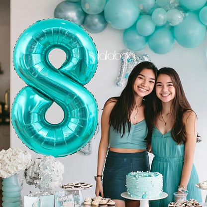 40 Inch Big Teal Blue Number 8 Foil 0-9 Mylar Helium Balloons | Large Digital - Image 5