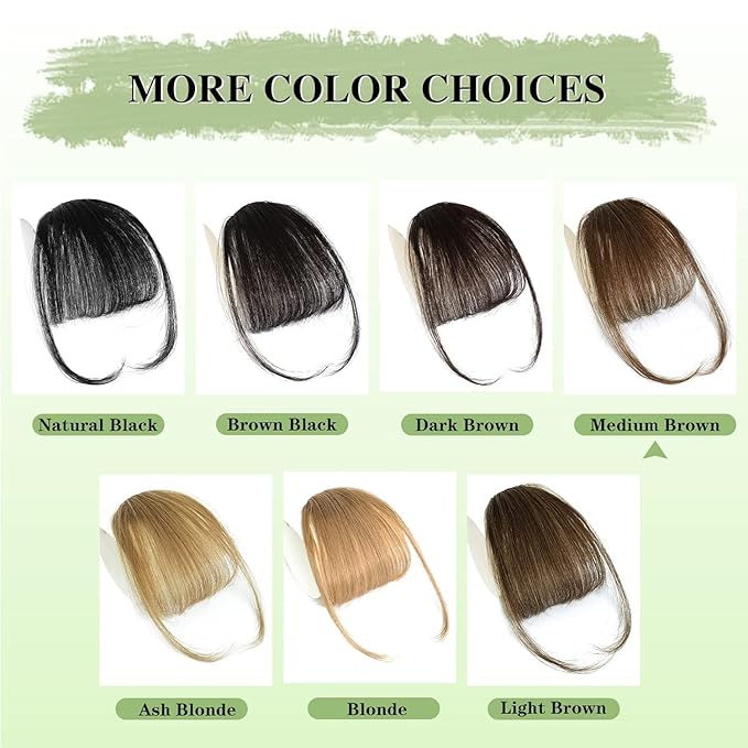 NAYOO Bangs Hair Clip -Medium Brown Fake Bangs 100% Real Human Hair Extensions Wispy Bangs for Women Fringe with Temples Hairpieces Curved Bangs for Daily Wear