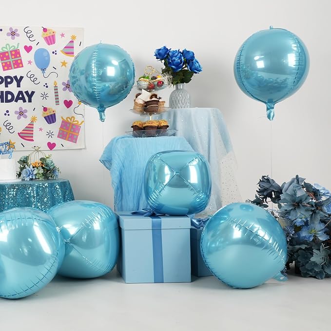 10Pcs Light Blue Round Foil Balloons, Metallic Light Blue Foil Baloon - Image 2