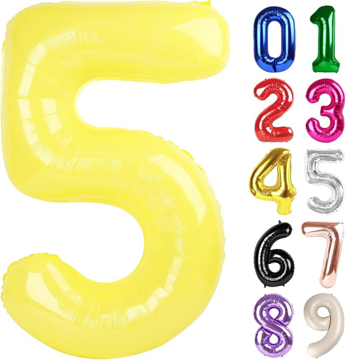 5 Balloon - Macaron Yellow Birthday Number Balloons, 40 Inch Decorations | by ALPHADELTAPI