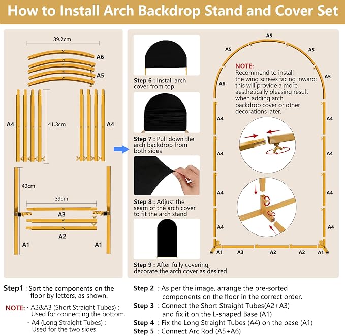 Metal Arch Backdrop Stand and Cover Set, 7.2FT Gold Wedding Backdrop Arch Frame - Image 3