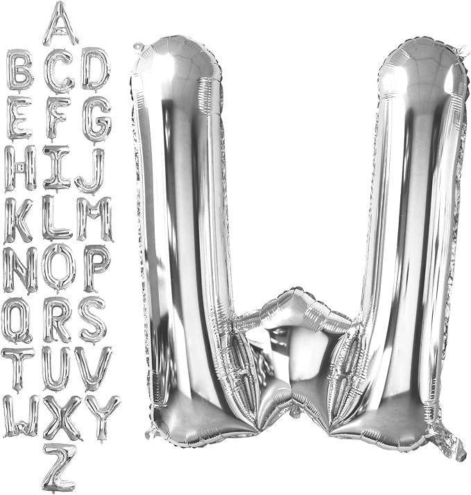 40 Inch Silver Letter W Balloons, DIY Phrase Foil Alphabet Letter W Balloons by LHOAVWE