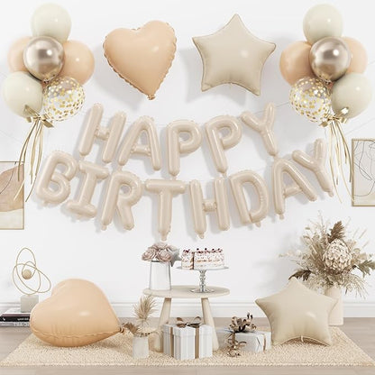 29 PC Cream Happy Birthday Balloon Banner, 16 Inch 3D Aluminum Letter Banner by Paready