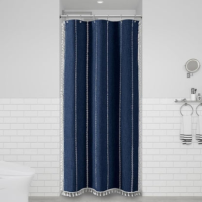 Small Boho Linen Heavy Duty Cloth Shower Curtain, 330GSM Linen Blend, Water - Image 6