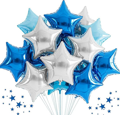 TONIFUL 30 Pcs Star Balloons 18 Inch Large Blue Silver Foil Balloons | Helium by TONIFUL
