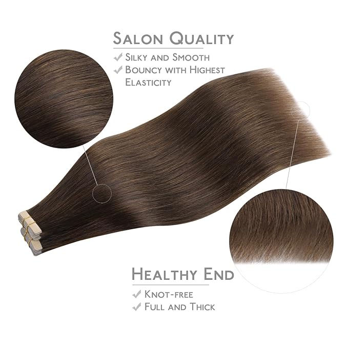 WENNALIFE Tape in Hair Extensions Human Hair, 40pcs 100g 22 inch Chocolate Brown Hair Extensions Real Human Hair Straight Tape in Extensions Invisible Human Hair Extensions Reusable Hair Extensions