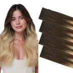 GOO GOO Invisi Edge Tape in Hair Extensions Human Hair, 4/18 Balayage Chocolate Brown Highlighted Dirty Blonde, 20pcs 18inch 50g, Virgin Remy Hair, Seamless Injected Tape, Natural Look
