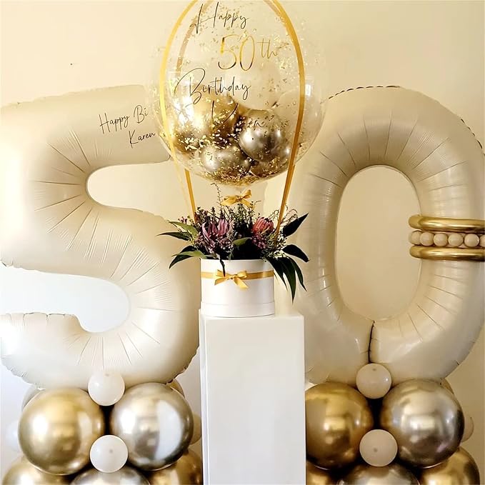 Beige Number 5 Balloon for Girls Boys, 40 Inch Large Cream Number 0-9 Foil - Image 3