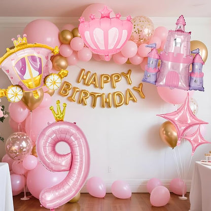 Minyu 6-Piece Princess Theme Party Decoration Set: Princess Carriage + Pink - Image 3