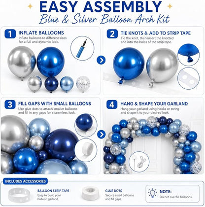 Jobkoo Blue and Silver Balloon Arch Kit - Image 7