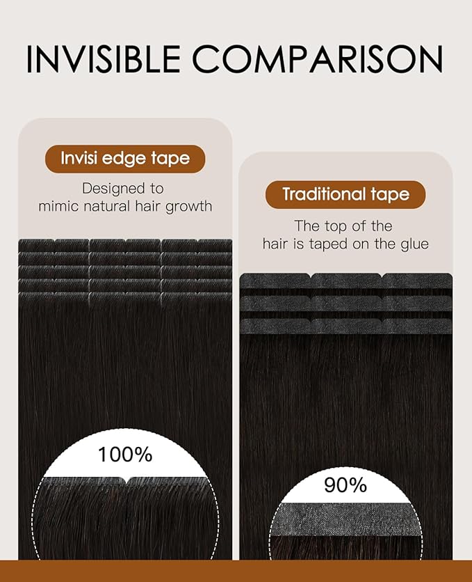VINBAO Invisible Tape in Hair Extensions Human Hair, Darkest Brown 16in 45g 20pcs, Seamless Invisible Injected Tape Ins Remy Human Hair Thick Ends 16inch #2