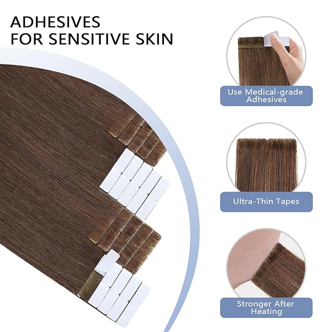 COOKAYU Invisible Tape in Human Hair Extensions, 18Inch 20pcs 40g Medium Brown Injected Tape in Hair Seamless Invisi Edge Extensions