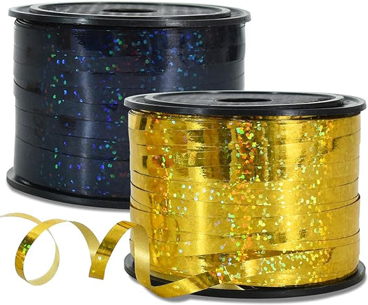 BEISHIDA 2 Pack 100 Yards Black Gold Curling Crimped Glitter Ribbon Balloon by Beishida