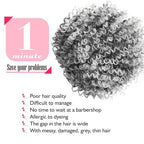 Natural Afro Kinky Curly Short Hair Toppers with Bangs Black Clip in Synthetic Wiglets Hair Pieces for Men and Women with Thinning Hair Instant Volume and Style(1B/Gray)