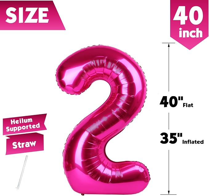 40 Inch Hot Pink Number 2 Balloon, 2nd Birthday Party Decorations | 40 Inch Hot - Image 5