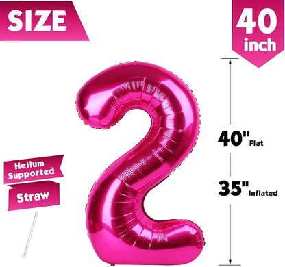 40 Inch Hot Pink Number 2 Balloon, 2nd Birthday Party Decorations | 40 Inch Hot - Image 5