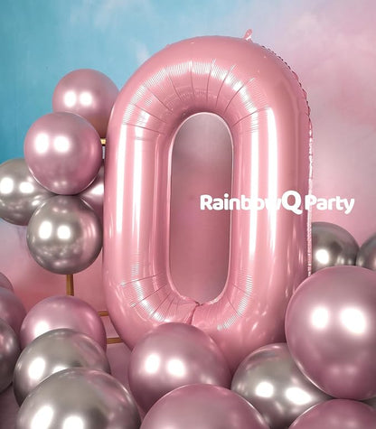 RainbowQ Pink 0 Balloon Number 40 Inch 0-40 Foil Large Balloons | Big Mylar 0 - Image 6