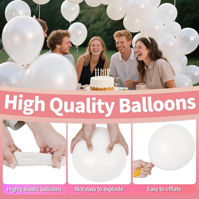 Pearl White Balloon 110pcs, 12 Inch Thickened Latex Party Balloons Helium - Image 5