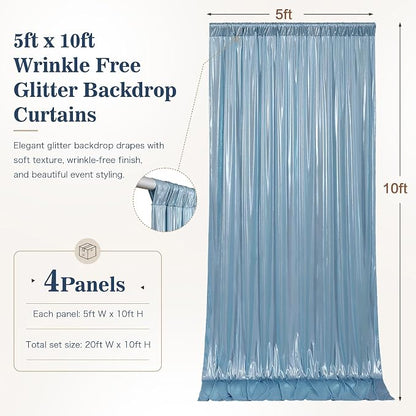 20x10ft Dusty Blue Sequin Backdrop Curtains, Wrinkle Free Glitter Backdrop - Image 8