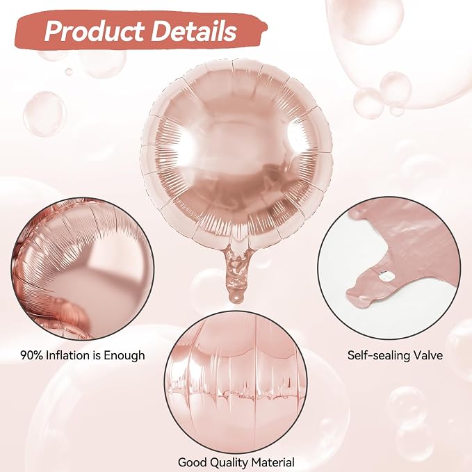 20PCS 18 Inch Round Foil Balloon, Rose Gold Round Shaped Balloons, Round Shape - Image 3