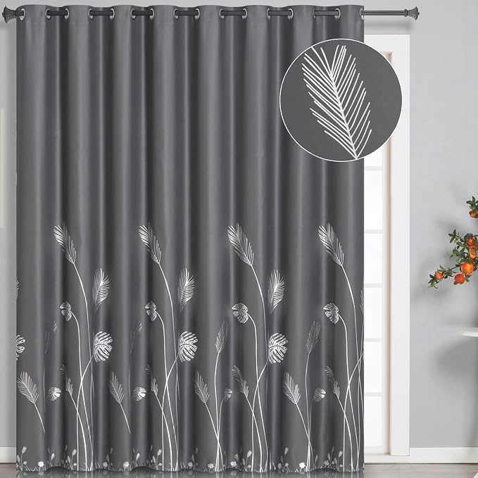 Curtain for Sliding Glass Door 100W x 84L Inch Long Elegant Silver Palm Tree by ESTELARTEXTILER
