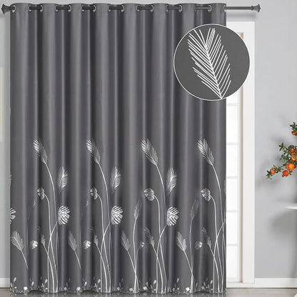Curtain for Sliding Glass Door 100W x 84L Inch Long Elegant Silver Palm Tree by ESTELARTEXTILER