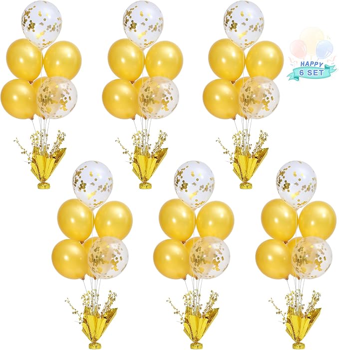 6 Set Gold Table Centerpiece Balloons Stand Kit by Suppromo
