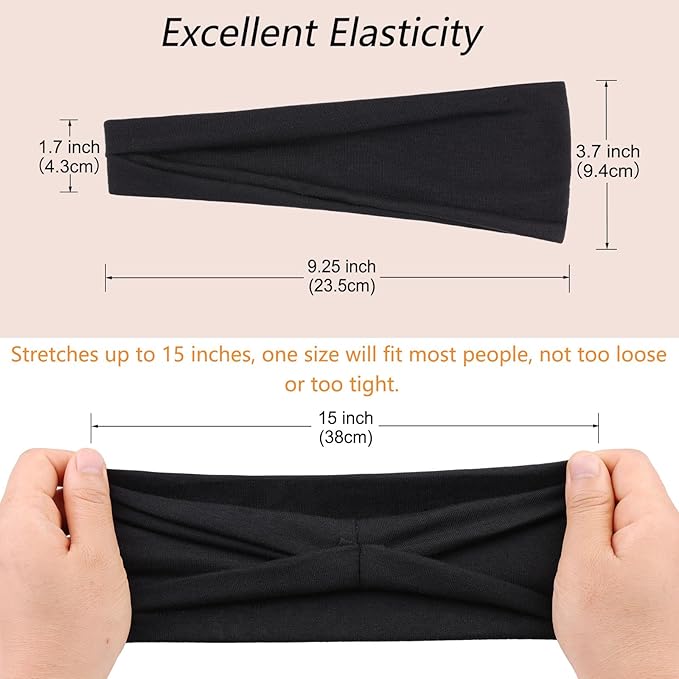 Black Headbands for Women 6PCS,Non Slip Head Bands Hair Accessories for Securing Hair,Elastic Hairbands for Yoga Workout Every Day