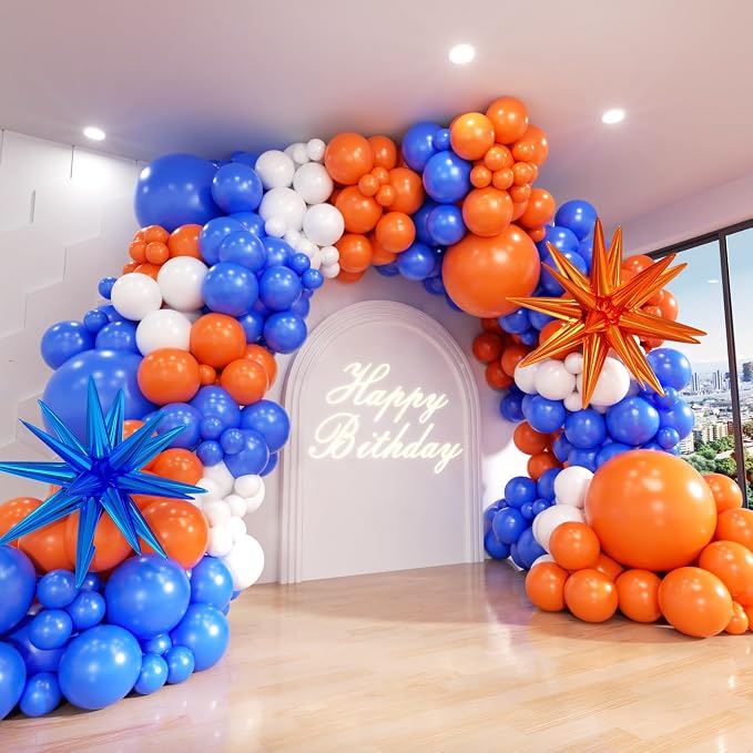 Blue and Orange White Balloon Arch Kit, Different Size Balloons by ADOINBY