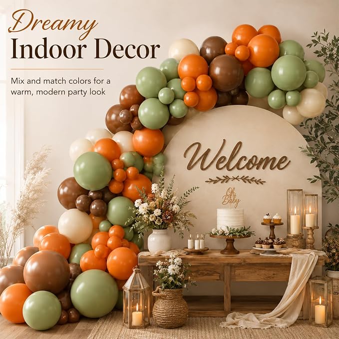Sage Green and Orange Balloons, 12 Inch Green Brown Orange Balloons Olive Green - Image 7